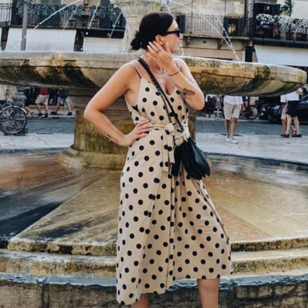 Zara medium jumpsuit polka dot cream black dots